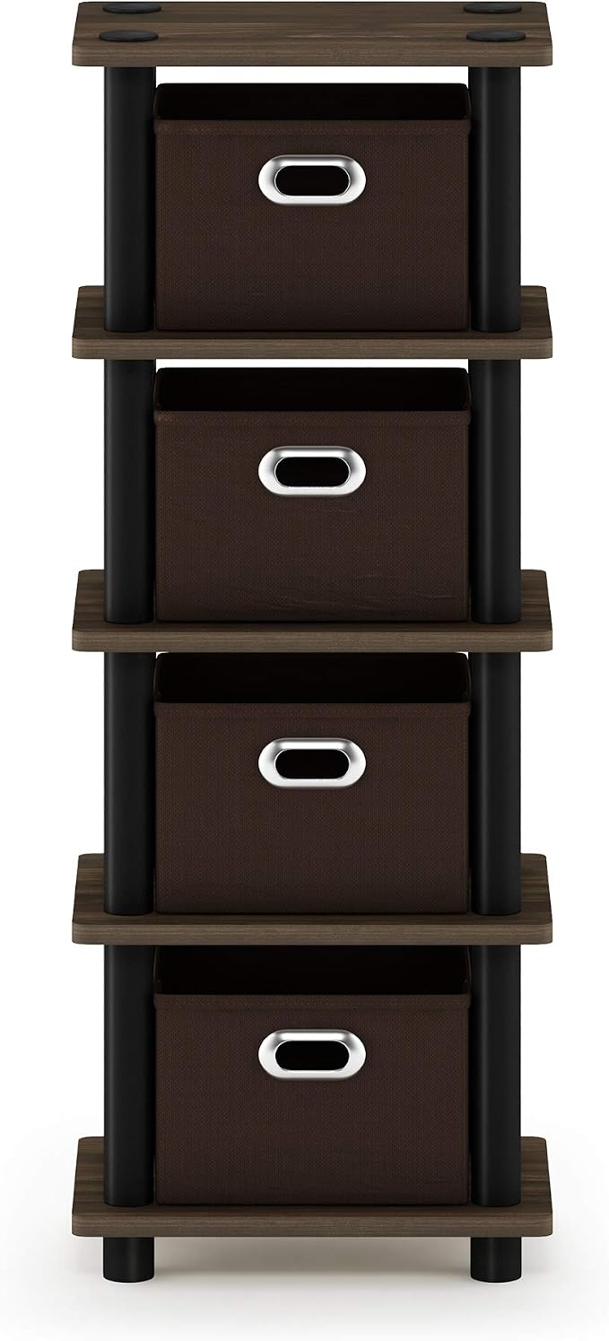 FURINNO Turn-N-Tube 4-Bins System Rack, Columbia Walnut/Black/Dark Brown
