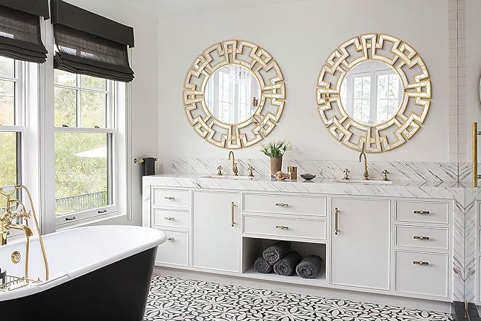 Chende Large Round Mirror, 40'' Modern Living Room Mirrorr with Beveled Glass Edge, Gold Decorative Wall Mirror with Wooden Frame for Dining Room, Entryway, Mantel, Bathroom