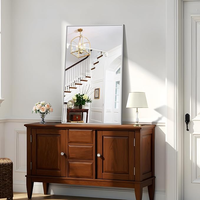 KOCUUY Silver Framed Mirror, 24"x40" Rectangle Bathroom Mirror for Wall, HD Tempered Glass, Anti-Rust Frame, Modern Design for Bathroom, Bedroom, Living Room, Entryway