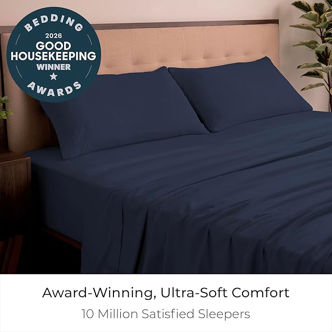 Mellanni California King Sheets Set - 4 PC Iconic Collection Bedding - Hotel Luxury, Extra Soft, Cooling Bed Sheets - Wrinkle, Fade, Stain Resistant (Cal King, Navy Blue)