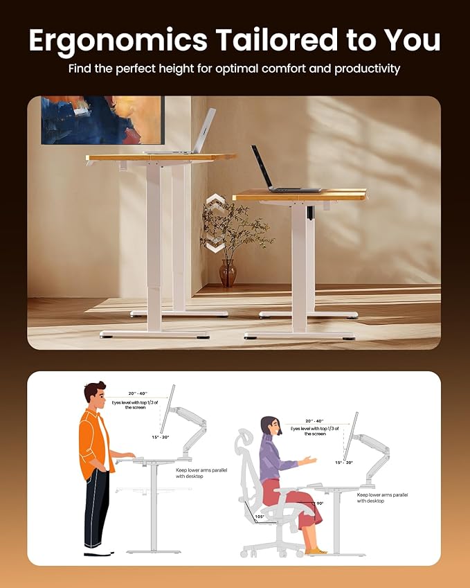 ErGear Height Adjustable Electric Standing Desk, 63 x 28 Inches Sit Stand up Desk, Large Memory Computer Home Office Desk with Two-Piece Desktop (Light Vintage Brown)