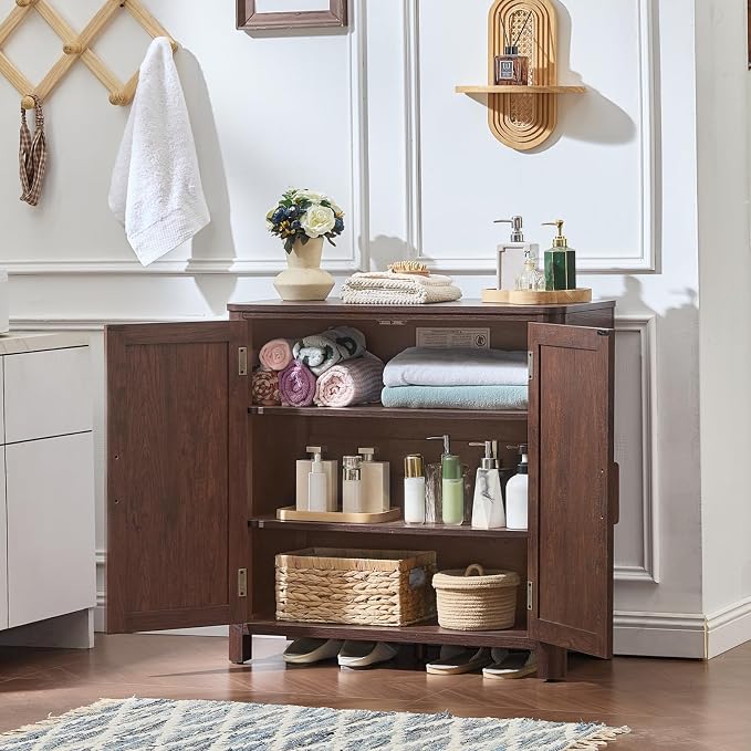 Joaxswe Sideboard Buffet Cabinet with Storage Set of 2, 31.5" Arc-Shaped Credenza with 2 Doors & Adjustable Shelves, Mid Century Coffee Bar Cabinet for Kitchen, Living Room, Walnut