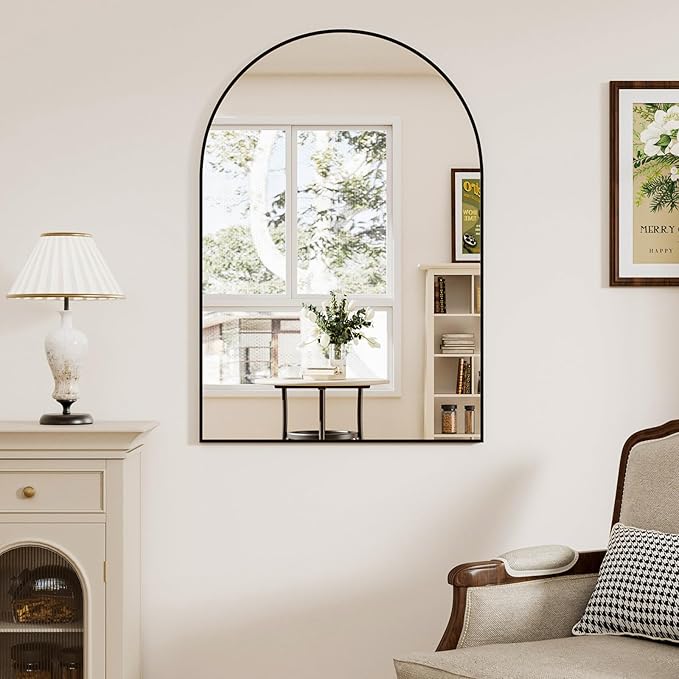 Black Arched Bathroom Mirror for Wall-36"X24" Wall Mirror for Living Room, Bedroom, Bathroom, Dressing Room Hanging Vanity Mirror for Wall Decoration