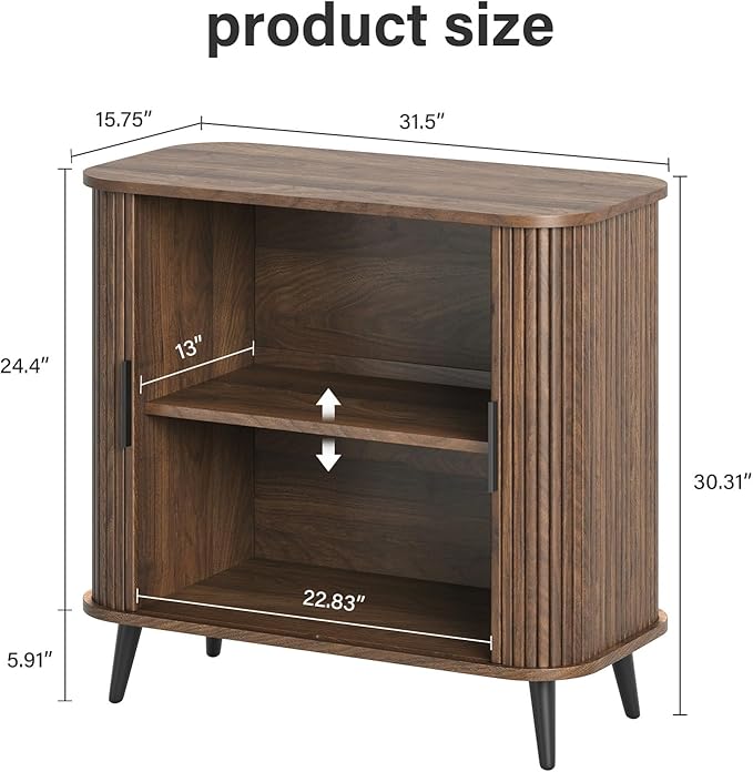 Accent Cabinet with Sliding Doors - Walnut Sideboard Buffet Cabinet with Storage for Coffee Bar, Console Table - MCM Design Bar Cabinets for Modern Home Décor