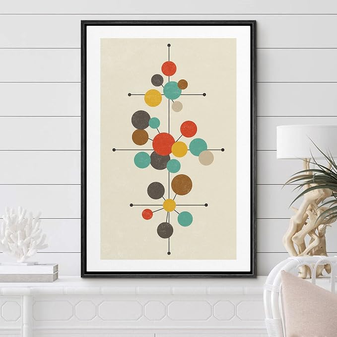 Woodrose Framed Canvas Print Wall Art Geometric Mid-Century Dot Collage Abstract Shapes Illustrations Modern Minimalist Chic Relax/Calm Multicolor for Living Room, Bedroom, Office - 24"x36" Black
