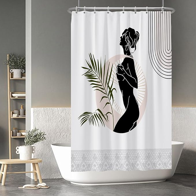 Baocicoo Black Abstract Woman Shower Curtain Boho Mid Century Minimalist Shower Curtain for Bathroom Hostel Hotel Cubicle Bathroom Decorations Waterproof Curtain for Bathroom with Hooks 48x72 Inches