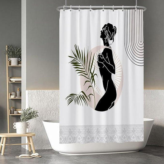 Baocicoo Black Abstract Woman Shower Curtain Boho Mid Century Minimalist Shower Curtain for Bathroom Hostel Hotel Cubicle Bathroom Decorations Waterproof Curtain for Bathroom with Hooks 48x72 Inches