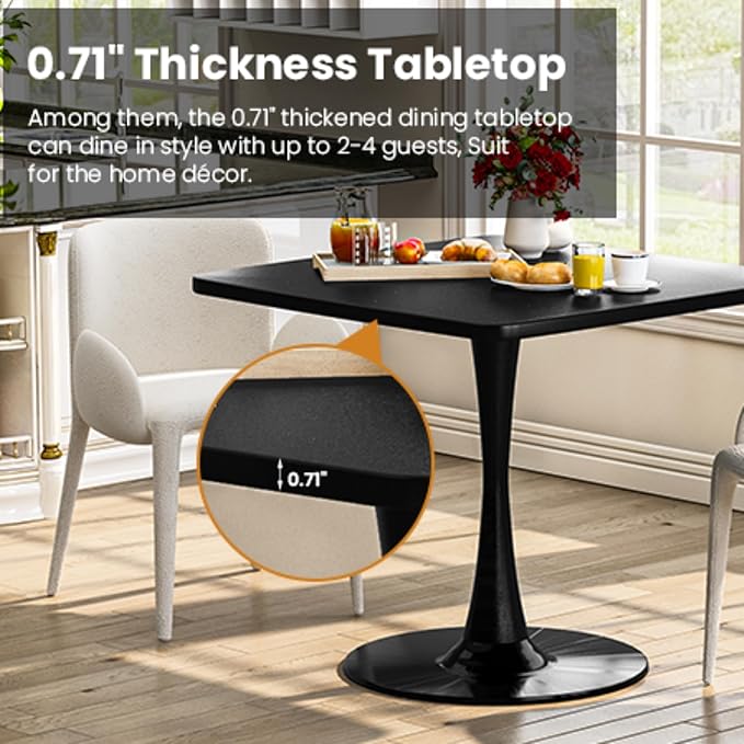 DKLGG Black Tulip Table for 2, Small Dining Table with Pedestal Base, 32 Inch Leisure Design Square Kitchen Table for Dining Room Small Space