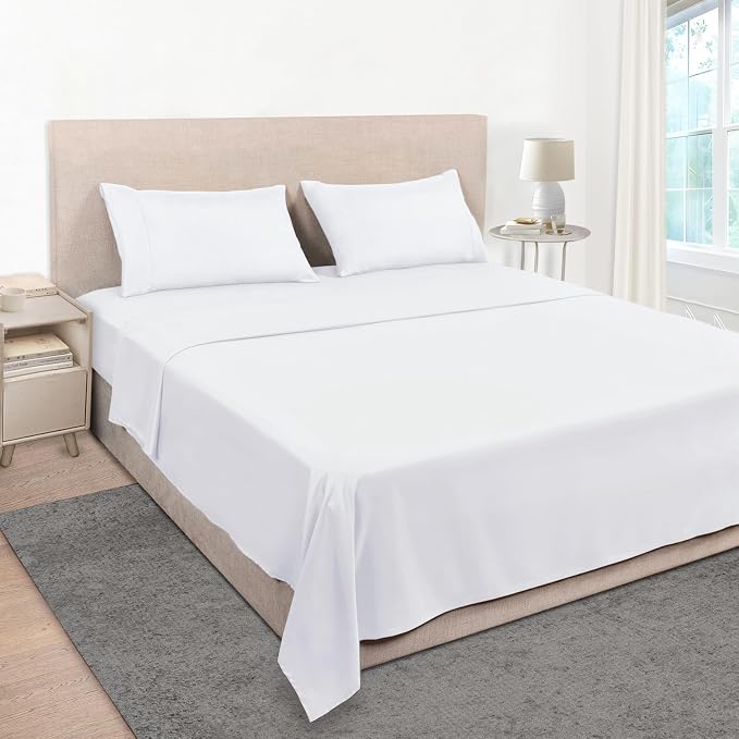 Mejoroom California King Size Sheet Set - Soft Microfiber Bed Sheets,Deep Pocket Fitted Sheet, Breathable, Wrinkle & Fade Resistant - 4 Piece (California King,White)
