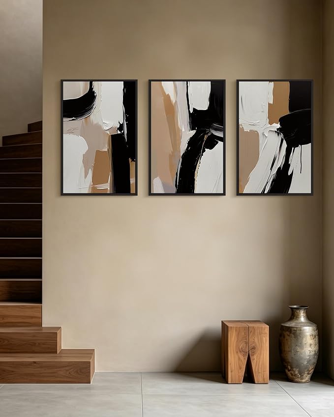 KUVIOKE Black Abstract Shapes Framed Canvas Wall Art Minimalist Graffiti Pastel Wall Decor Modern Illustration Art Painting Home Decor 16x24in (Black Framed)