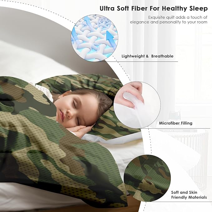 Pamnest Comforter Set King Size, Military Camouflage Soft 3 Pcs Bedding for Kids and Adults, Army Green Camo Comforter Set with 2 Pillowcases for Bedroom Bed Decor