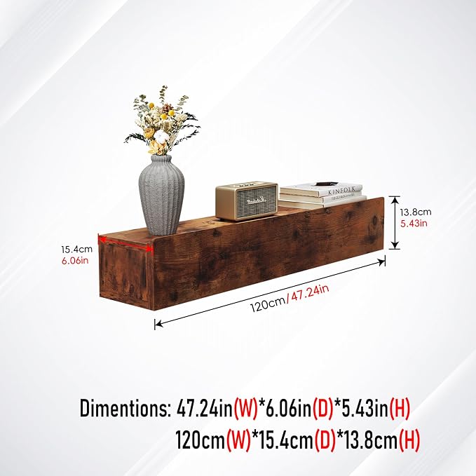 Floating Solid Wood Console Table, 47'' Wall Mounted Narrow Entryway Table with Storage Shelf, Modern Couch Shelves Small Entry Way Tables for Entryway, Front Hall, Hallway (Rustic Brown)