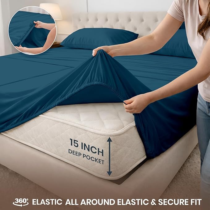 SGI Split King Sheet Set for Adjustable Bed Egyptian Premium Cotton 600 Thread Count Sheets for Sleep Number Bed 15" Deep Pocket 5 Pc Set with 2 Twin XL Fitted Sheets Soft Breathable -Teal