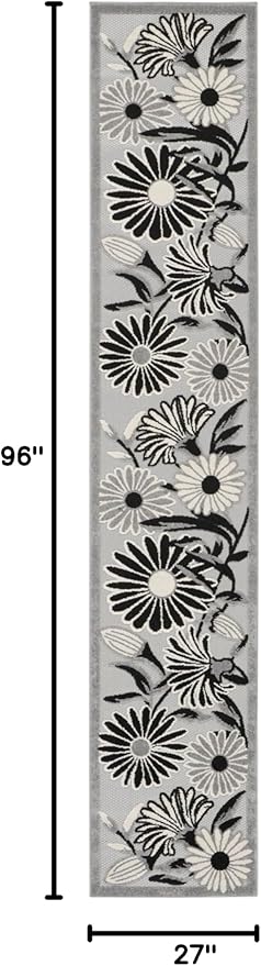 Nourison Home Aloha Black White 2'3" x 8' Area Rug - Easy Clean, Non Shedding, Bed Room, Living Room, Dining Room, Kitchen (8' Runner)