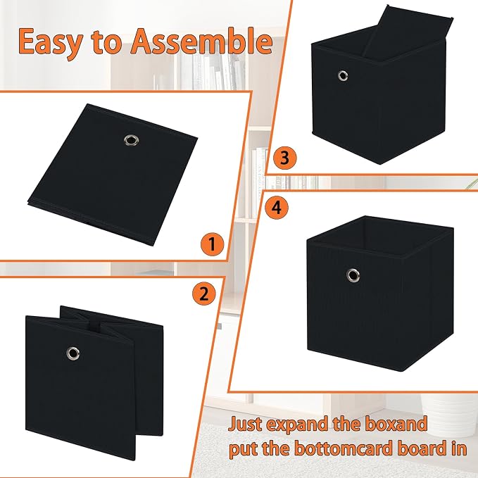 Foldable Storage Cubes Bins ,11 Inch Cloth Storage Cube Fabric Storage Box Cubes Organizer Baskets with Handles for Home Organizer Set of 8 (Black)