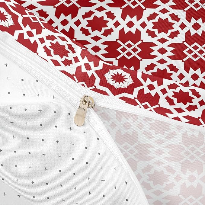 Erosebridal Red Geometric Floral Duvet Cover Toddler for Kids Boys Girls,Elegant Retro Floral Comforter Cover,Abstract Flower Art Bedding Set,Modern Aesthetic Bed Set with 1 Pillowcase Bedroom Decor