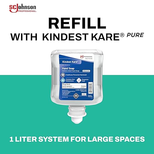 SC Johnson Professional Kindest Kare Advanced Hand Soap Starter Kit with Soap Dispenser and 1L Soap Cartridge for Hospital, Medical and Professional Use