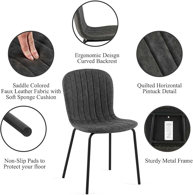 NORDICANA 5-Piece Dining Table Set, Modern Rectangular Dining Table and Chairs Set for Kitchen, Dining Room, Dinette, Breakfast Nook w/ 4 Chairs - Faux Leather Gray