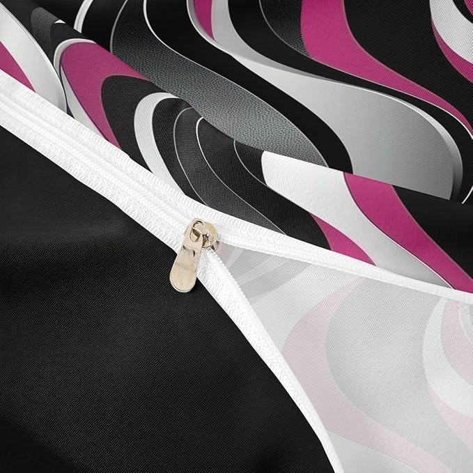 Erosebridal Geometric Wavy Lines Comforter Cover King for Kids Teens Adults,Minimalist Abstract Art Duvet Cover,Modern Aesthetic Bedding Set,Pink Grey Black Bed Set with 2 Pillowcases Bedroom Decor