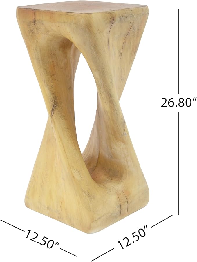 ø12.5'' Square Side Table End Table for Living Room, Modern Farmhouse Style, Magnesium Oxide & Lightweight Concrete Material for Indoor & Outdoor, No Assembly, Wood Grain, Natural