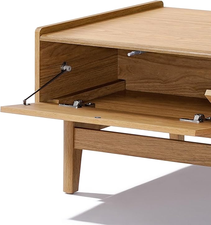 LuxenHome Coffee Table with Storage, 47" Mid Century Modern Summer Oak Wood Center Table for Living Room, Wooden Space-Saving Rectangular Accent Storage Table for Home, Office