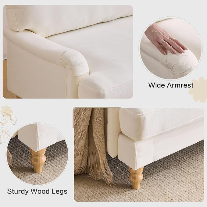 Bezseller Oversized Accent Chair Indoor, 46" W Large Upholstered Single Sofa Chair and Wood Legs, Big Comfy Armchair Leisure Lounge for Living Room, Bedroom, Apartment, Reading Room(Beige)