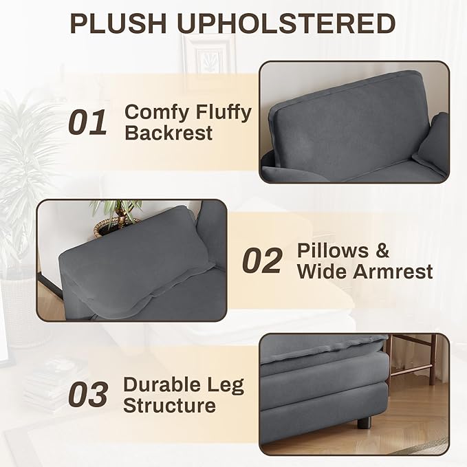 Oversized Chaise Lounge Chair Indoor with Ottoman, Firm Solid Wood Frame with Long Service Life Chenille Oversized Lounge Reading Chair for Study Room - Grey