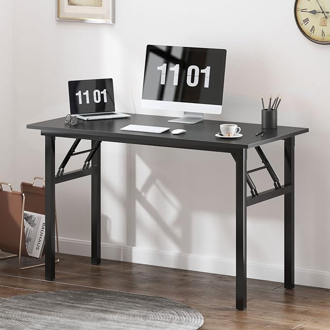Need Folding Desk, 47 inch Large Computer Desk for Home Office, No Install Needed Study Student Writing Table Desk Workstation, Retro Black