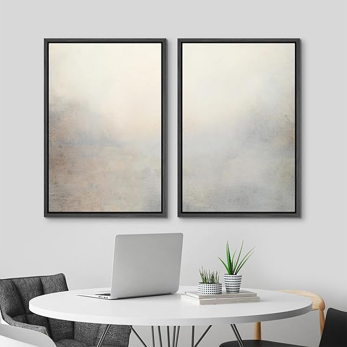 MUDECOR Framed Canvas Print Wall Art Soft Gradient Abstract Misty Landscape Illustrations Modern Art Decorative Bohemian Colorful Chic for Living Room, Bedroom, Office - 16"x24"x2 Black