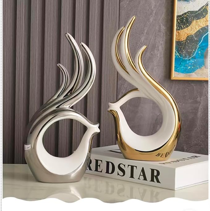Creative Abstract Ceramic Geometric OK Sculpture, Modern Home Decor Figurine, 3 Colors to Choose from (White and Gold)