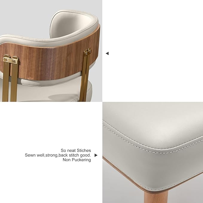 Modern Upholstered Leather Dining Chairs with High-Resilience Foam Cushion, Walnut Wood Veneer&Gold Metal Legs, 22Lx20.5Wx28.3H Inches, Anti-Slip Kitchen Chairs for Dining Room,Cream