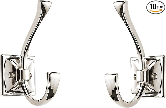 Large Wall Hooks 10 Pack Polished Nickel Coat, Towel, Double Robe Hooks - 4.35 Inch, Wall Mounted with Screws for Hangers, Bags, Cups, Hats