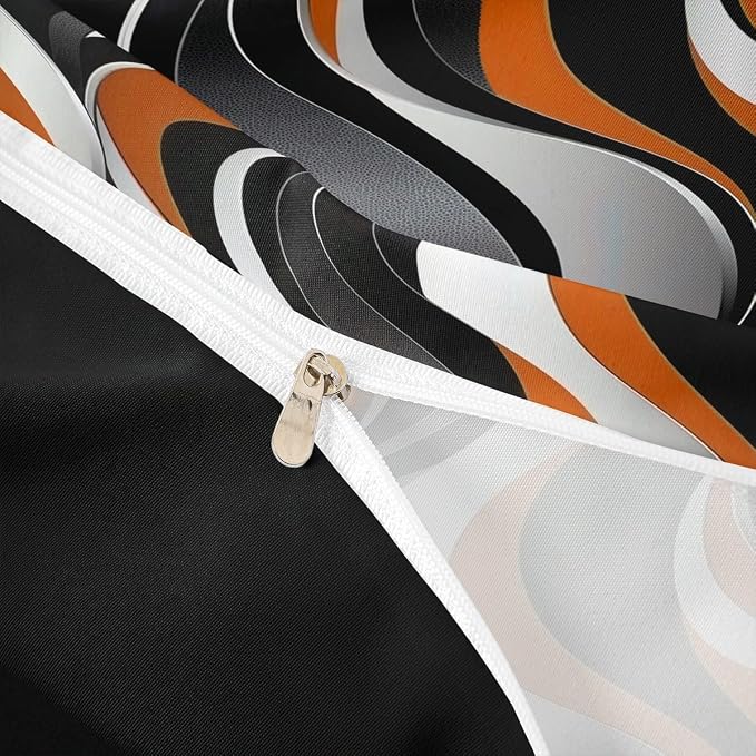 Erosebridal Geometric Wavy Lines Duvet Cover Toddler for Kids Boys Girls,Minimalist Abstract Art Comforter Cover,Modern Aesthetic Bedding Set,Orange Grey Black Bed Set with 1 Pillowcase Bedroom Decor