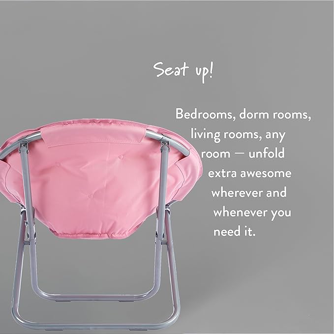 Urban Lifestyle Microsuede Saucer Chair for Adults,Pink, Cozy Folding Accent Chair for Bedroom, Dorm, or Lounge