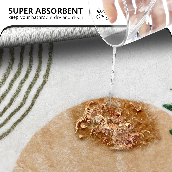 APROPHIC 17''x24 Boho Bath Rugs for Bathroom Decor Non-Slip Bath Mat Absorbent Plush Microfiber Soft Carpet Machine Washable Bath Mat for Bathrooms,Showers,Laundry Rooms,White and Green