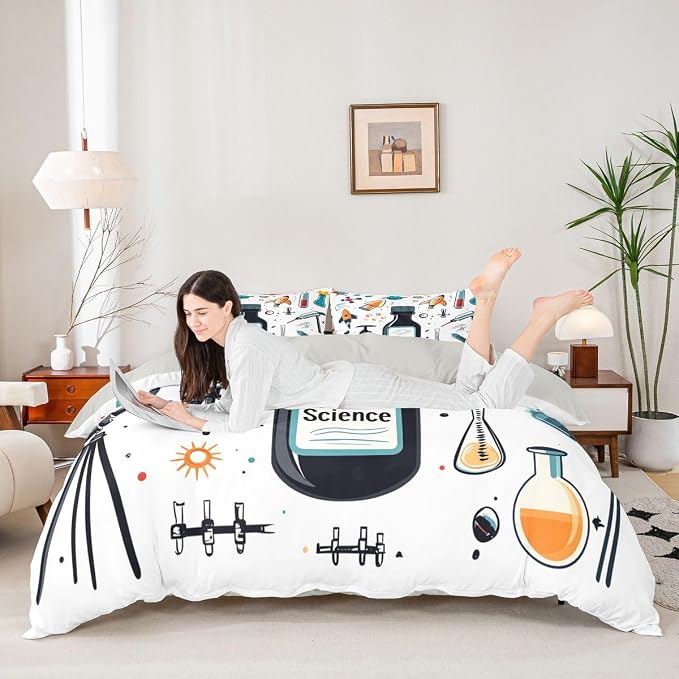Science Students Duvet Cover Set Chemistry Science Educational Girl Toddler Bedding Set for Kids Teens Child | Physics formula Comforter Cover Back To School Supplies Bed Sets, Room Decor Aesthetic