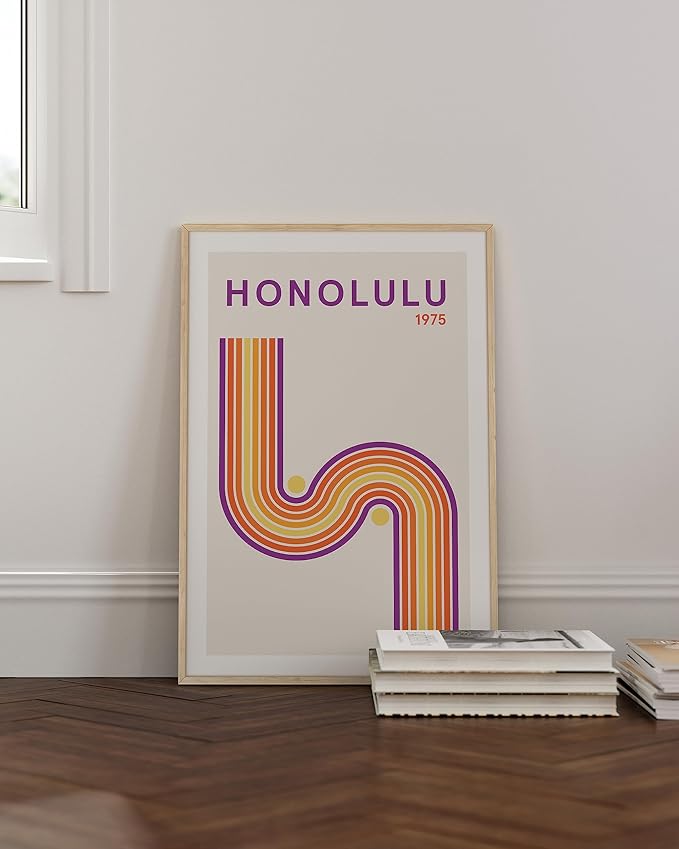 HAUS AND HUES Vintage Travel Poster – Honolulu Art Print, Retro City Artwork, Hawaiian Wall Decor, Abstract Beach Poster (Unframed 24x36)