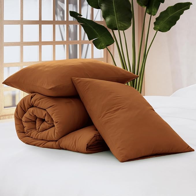 WRENSONGE Twin/Twin XL Comforter Set - 2 Pieces Prewashed Burnt Orange Comforter Soft Lightweight for All Seasons, Fluffy Down Alternative Twin XL Comforter with 1 Pillow Sham