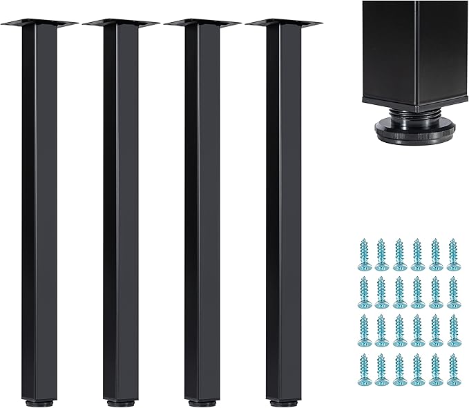 WUHUANGKAKA 28" Square Office Table Furniture Leg,Adjustable Metal Furniture Legs,DIY Workbench,Casual Dining Table Coffee Table Legs ect, with Rubber Floor Protectors(Set of 4).