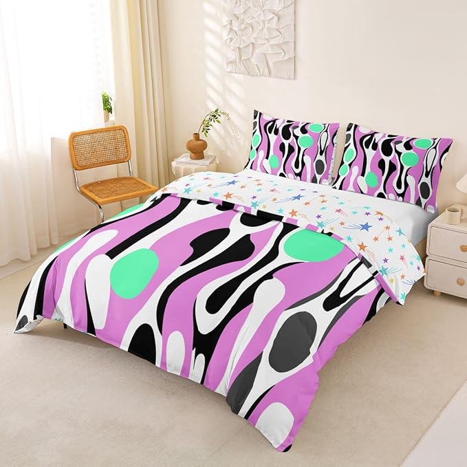Erosebridal Organic Geometric Duvet Cover Set Modern Abstract Twin Bedding Sets for Girls Kids Teens Child Retro Mid Century Comforter Cover Modern Fluid Art Irregular Circles Bed Set,Lavender Green