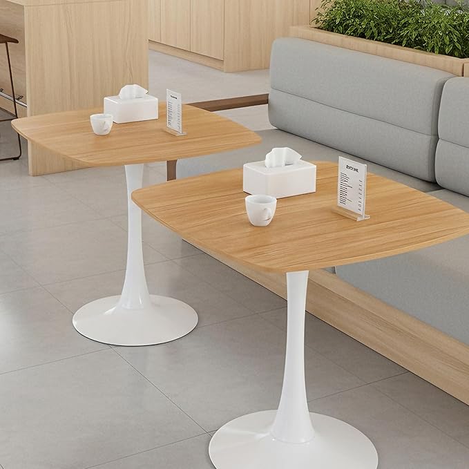Square Dining Table,31.5" Tulip Table with Metal Pedestal,15-Minute Quick Assembly,Mid Century Modern Leisure Table for Kitchen Small Places Cafe (Faux Oak)