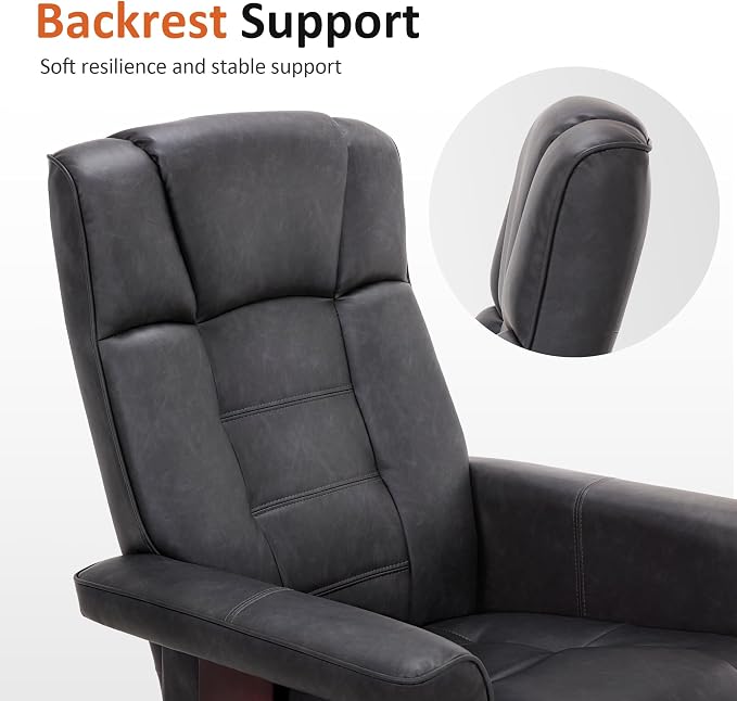 MCombo Manual Swivel Recliner with Ottoman, Chair Ottoman Set for RV Small Spaces, Living Room, Bedroom, Office 9019 4919 (Faux Leather, Dark Grey)