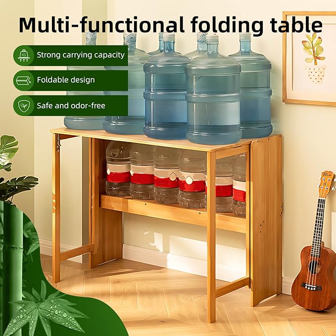 32.68" Space Saver Transformer Desk, Skinny Mid Century Modern Writing Table, Bamboo Foldable Study Table for Small Spaces, Compact Computer Desk for Bedroom Home Office Dorm Apartment (Walnut)