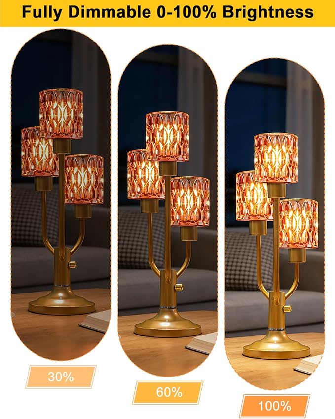 Lightdot Mid Century Modern Table Lamp Dimmable Nightstand Lamp Red Glass Vintage Gold Desk Lamp 3 Bulbs Included Warmwhite Ambient Bedside Lamps for Living Room Bedroom Girls Room Home Office Decor