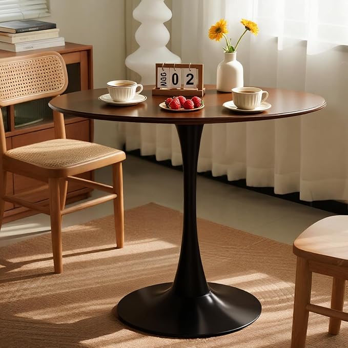 24" Tulip Table Round Dining Room Table, Mid-Century Modern Small Kitchen Table for 2-3 Persons, Leisure Coffee Table for Living Room Balcony Bistro Office (Walnut, 24")