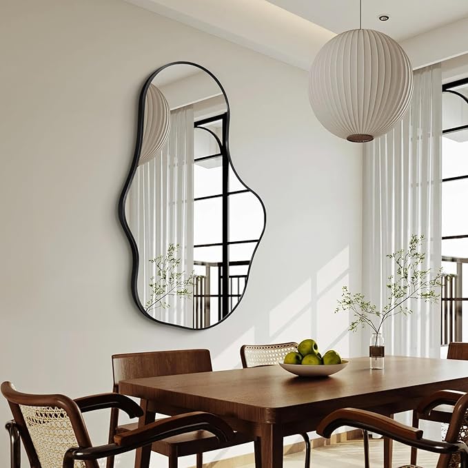 Irregular Wall Mirror - Wall Mirrors Decorative 24"x 40" Asymmetrical Abstract Mirror Aviation Aluminum Alloy Frame Unique for Bathroom, Bedroom, Living Room, Cloakroom, Entryway Black