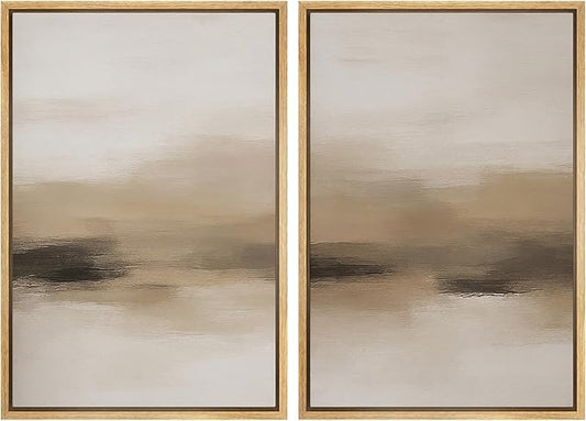 MUDECOR Framed Canvas Print Wall Art Abstract Neutral Beige Contemporary Minimalist Landscape Illustrations Modern Art Decorative Bohemian for Living Room, Bedroom, Office - 24"x36"x2 Natural