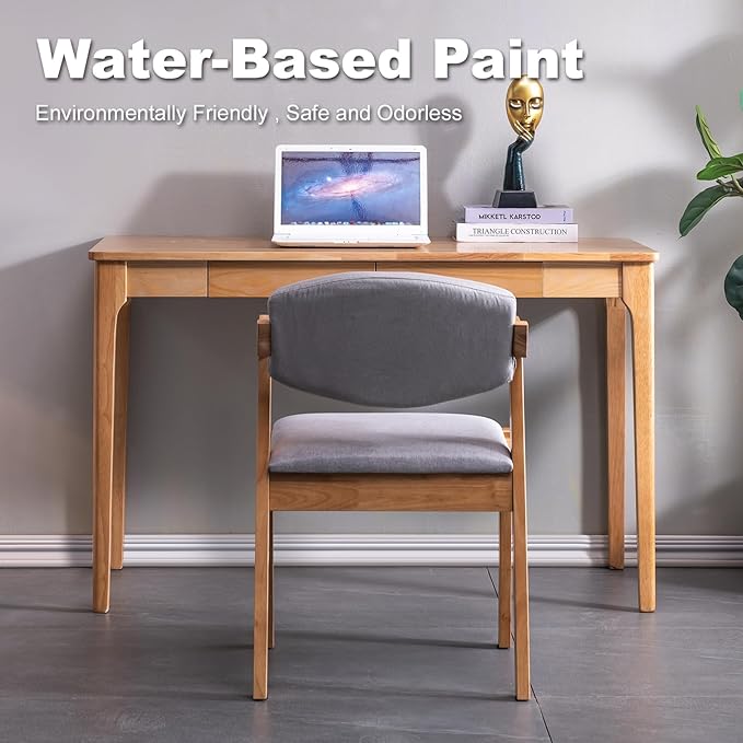 Solid Wood Desk with Drawers, Home Office Desk for Small Spaces, Gaming Work Study Desk, Student PC Desk for Bedroom, Easy to Assemble (Wood Color, 47.2 inch)