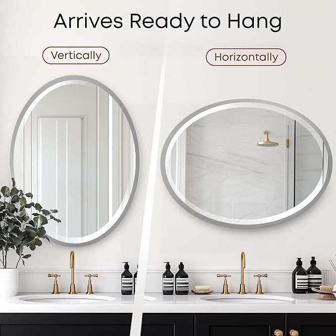 OVALCREST - Oval Wooden Beveled Wall Mirror for Home Decor, Bathroom, Vanity, Bedroom, Living Room, Hallway - London Style (Silver Spray) 31.1 x 25.1