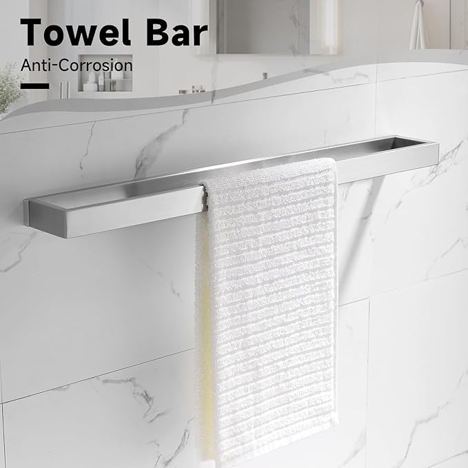 TNOMS Brushed Nickel Towel Bar Set,5-Pieces Bathroom Hardware Accessories Set,Towel Racks Set for Bathroom 23.6 Inch Towel Bar Stainless Steel Wall-Mounted